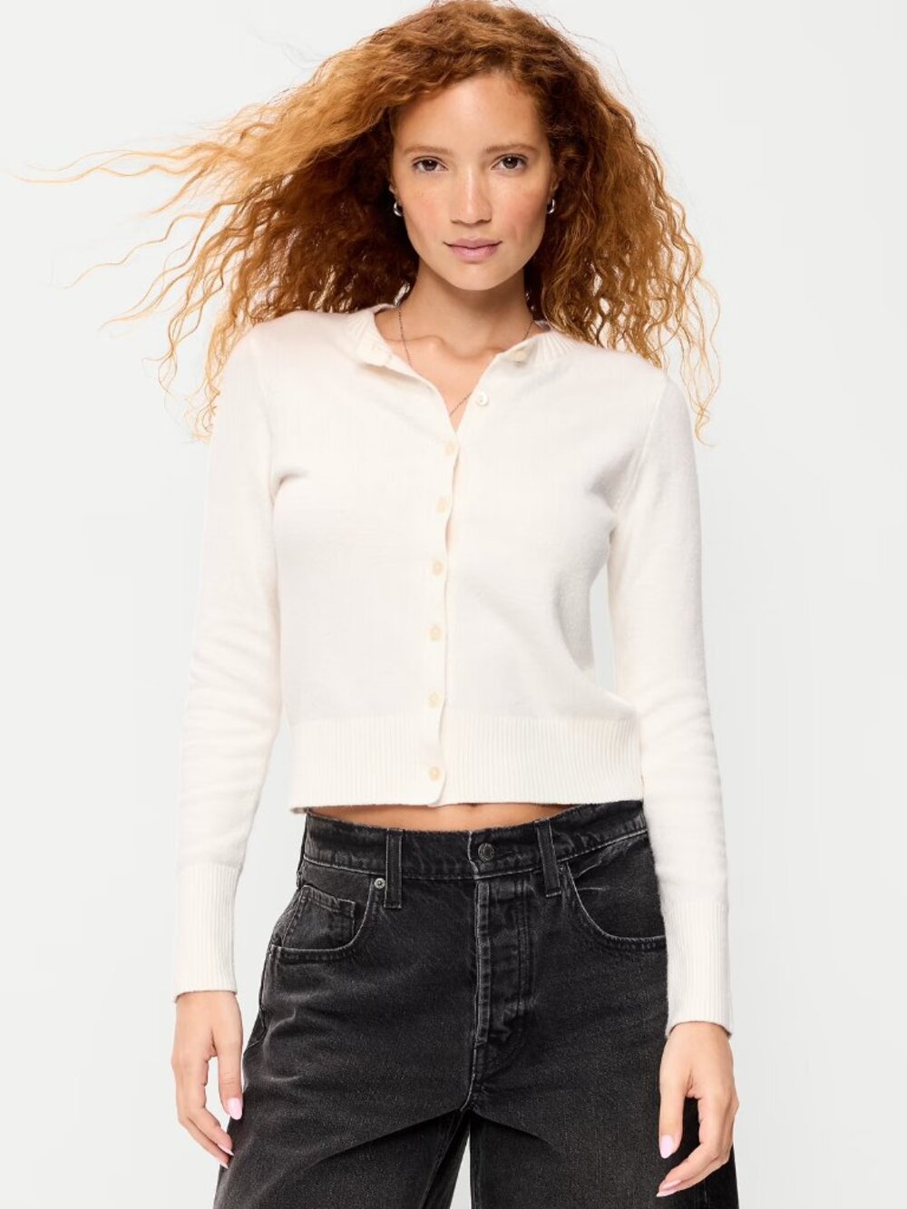 Old Navy SoSoft Cropped Crew-Neck Cardigan in Cream (Sea Salt) NEW